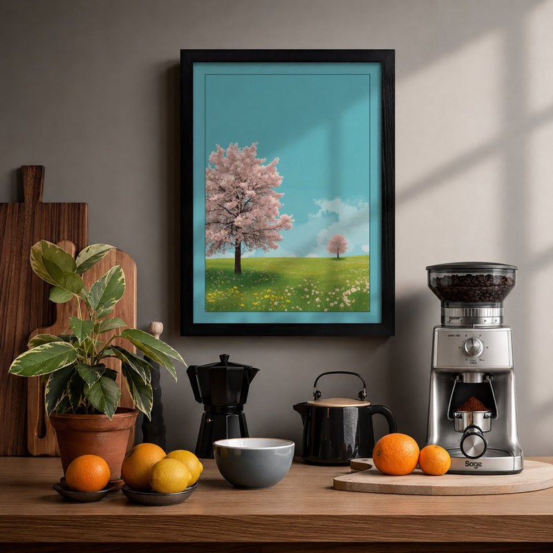 Blossom Tree In Spring Botanical - Print, Black, A4 - 29.7 x 21.0 cm