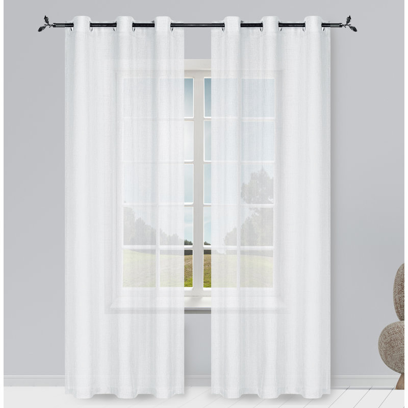 Hoyt Semi Sheer Curtain Pair, White, 38" W x 84" L