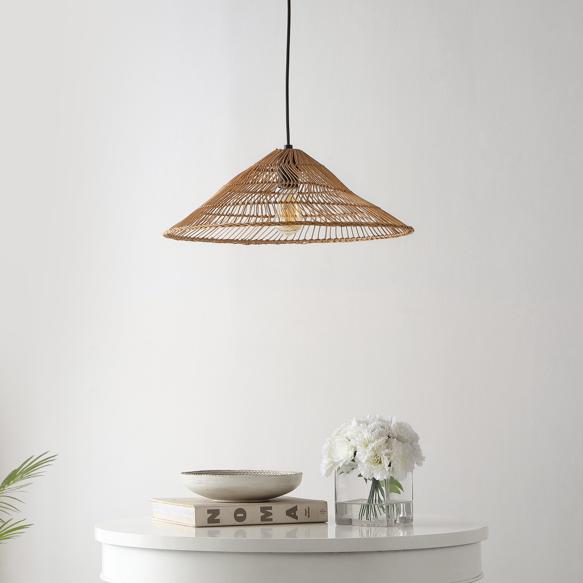Aisma Single Light Rattan Iron Dimmable Pendant, Brown, Brown