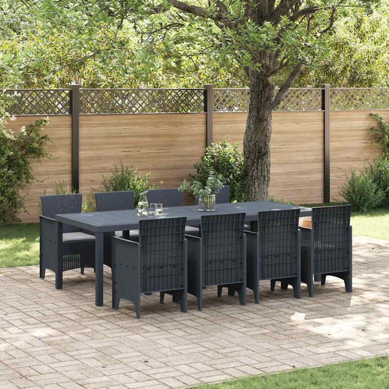 Ensemble de salle à manger de jardin 9 pièces vidaXL en polypropylène anthracite, Anthracite, 8