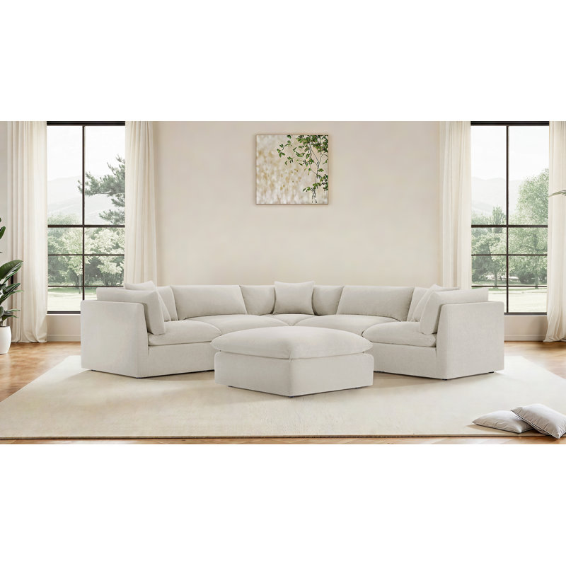 Annabella 121.65" W 6-Piece Modular Corner Sectional with Ottoman, Effie Linen Performance Weave