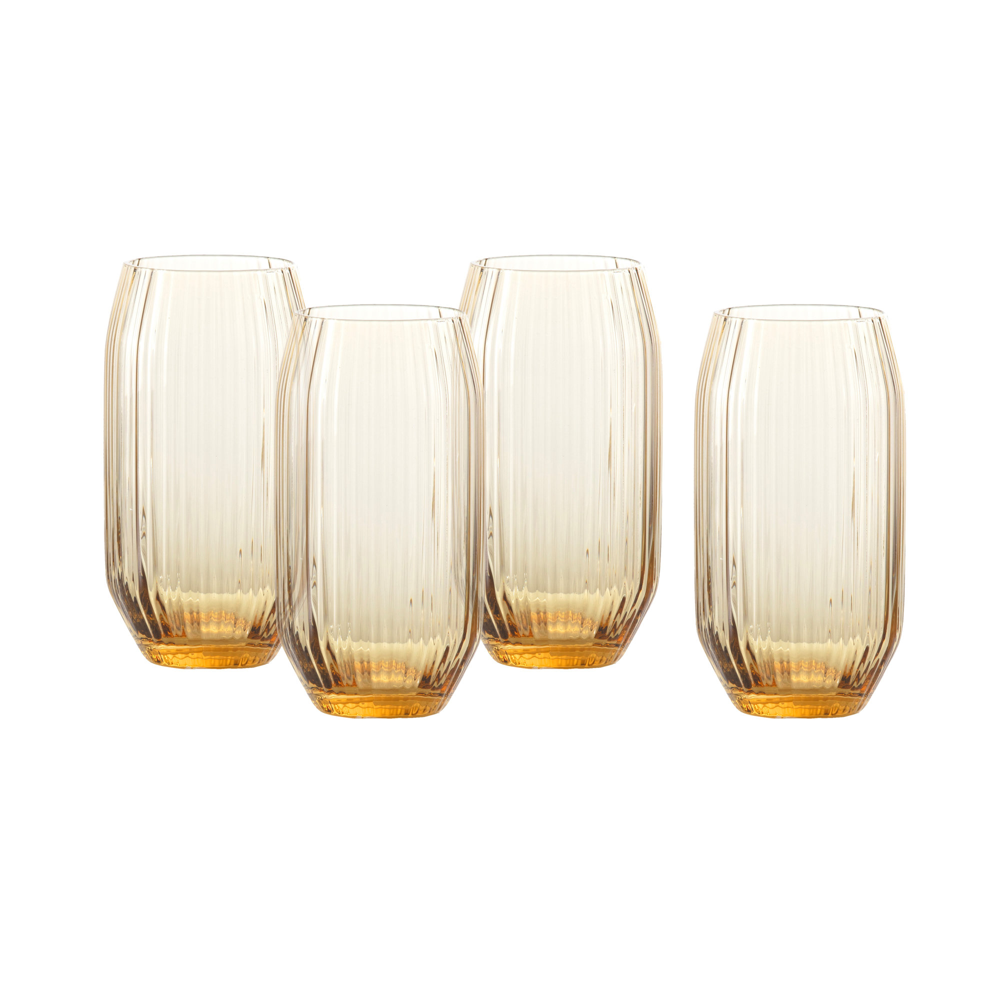 Fortessa Estiva Glass, 12.5 Ounce Hiball/Sparkling Cocktail (Set of 4), Textured Palm Green, Textured Ginger Gold