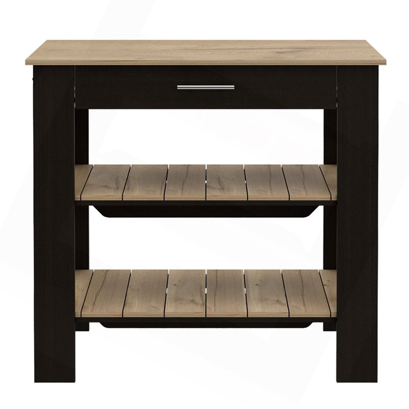 Kitchen Island 37" H, Two Open Storage Shelves, One Drawer, Four Legs,Towel Hanger
