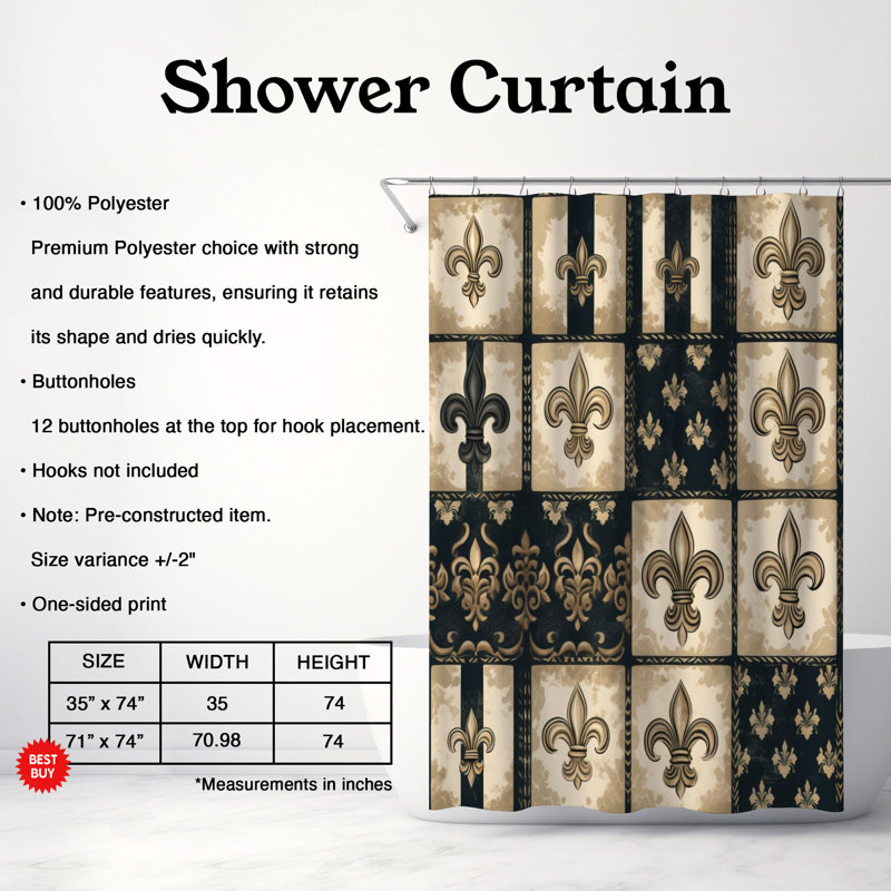 Rideau de douche Graceful Damask - Premium, H 74 po x l 71 po