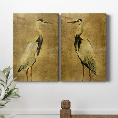 " Gold Crane At Dusk I " 2 - Pieces Painting Print
