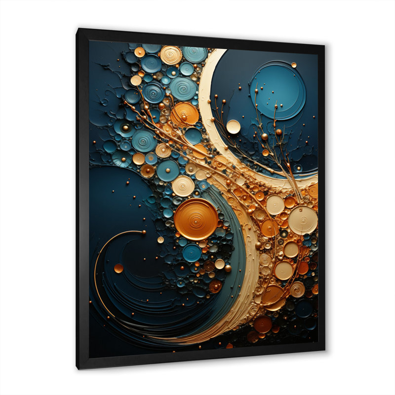 Neviah Gold Teal Abstract Spirals II, reproduction d'art sur toile, Cadre noir, H 44 po x l 34 po x P 1,5 po
