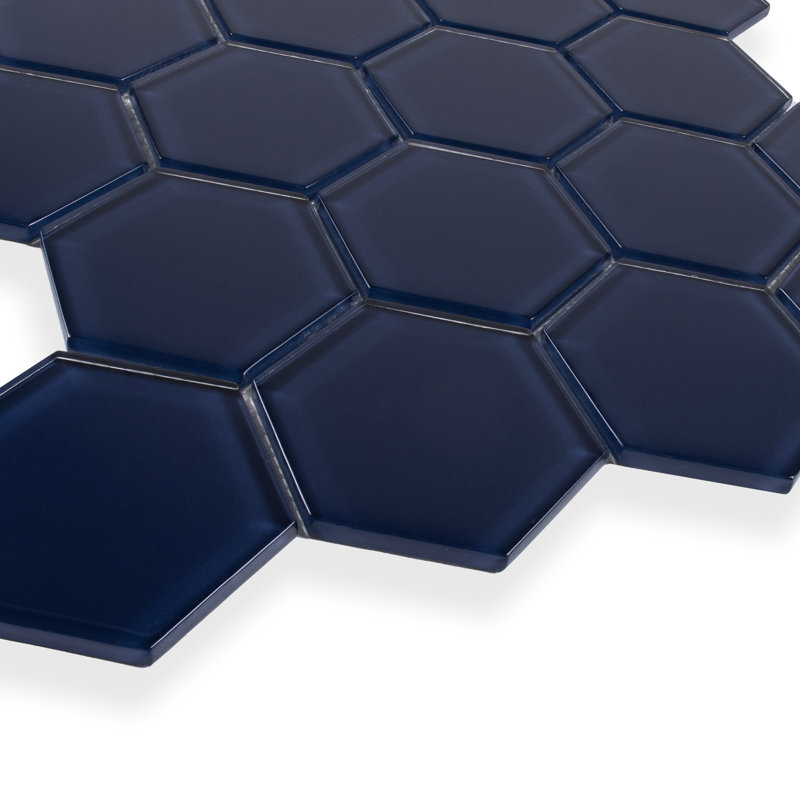 3" Beehive 10.25in.x11.75in. Glass Mosaic Tile, Deep Blue Gloss
