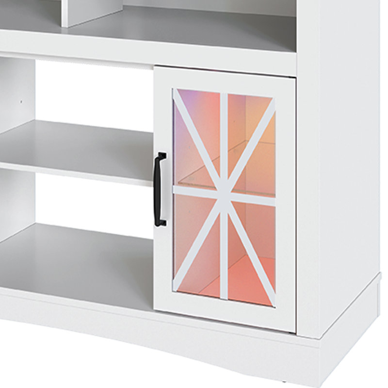 Visconti LED Farmhouse Media Console for TV up to 65" with Glass Door, White