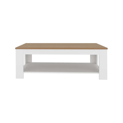 Contemporary Rectangular Coffee Table with Spacious Top and Lower Shelf