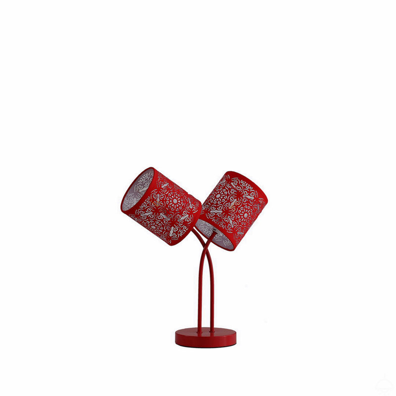 Lampe de table cylindrique rouge 17 po à 2 lumières en cachemire bohémien