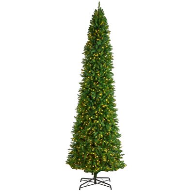 12' H Slender Green Pine Cashmere Christmas Tree with 1100 LED Lights -  The Holiday Aisle®, 67E9BCC2F5A84F22A2095743A5CC04B3