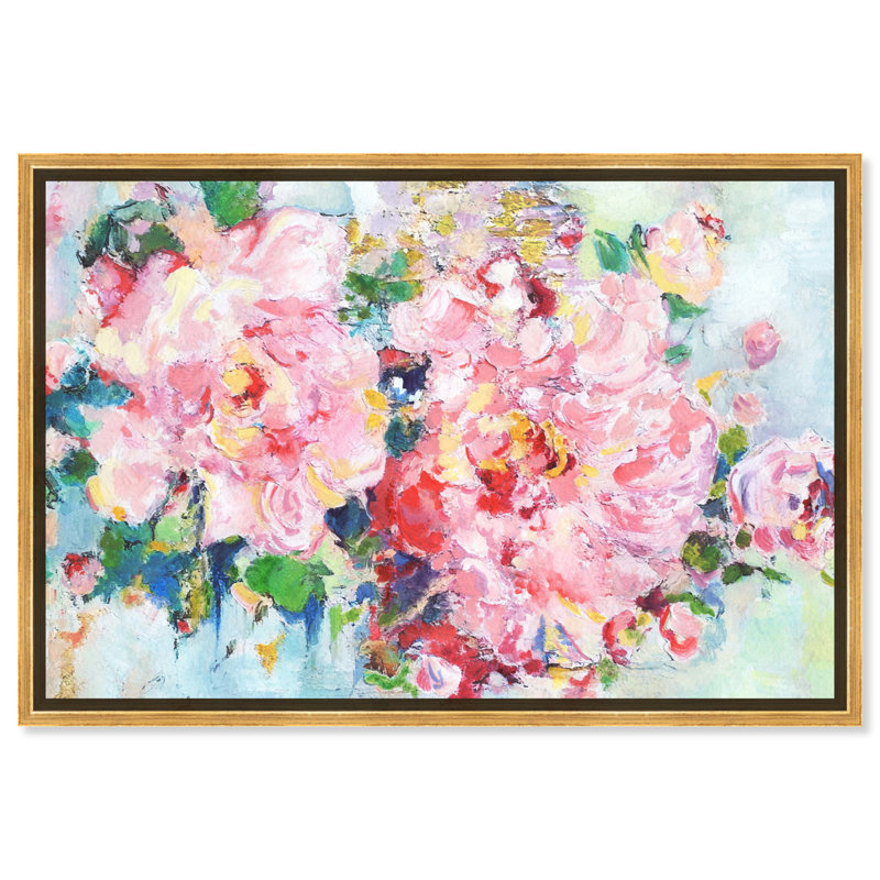 «Pretty Spring Abstract Flowers Modern Pink», cadre photo, Toile avec cadre doré, H 24 po x l 36 po x P 1,75 po