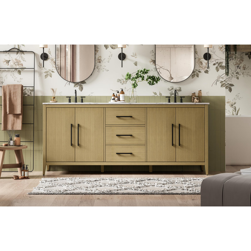 Meuble-lavabo double 84 po, Brun miel