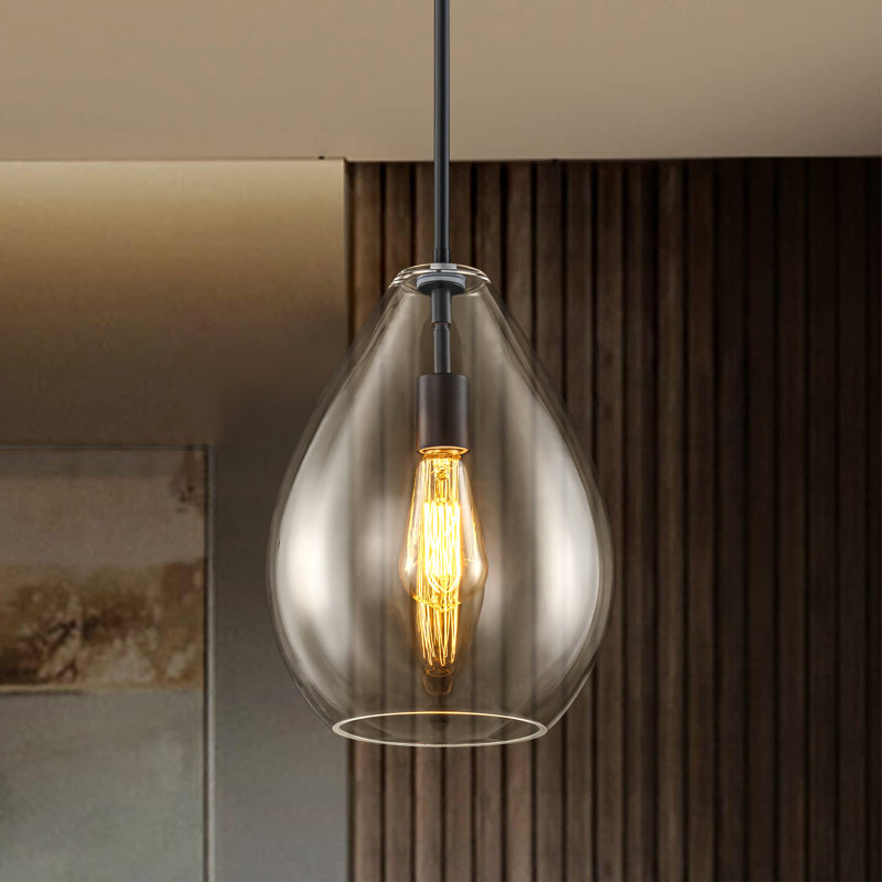 Glowlite 1-Light Single Clear Glass Teardrop Pendant, Matte Black