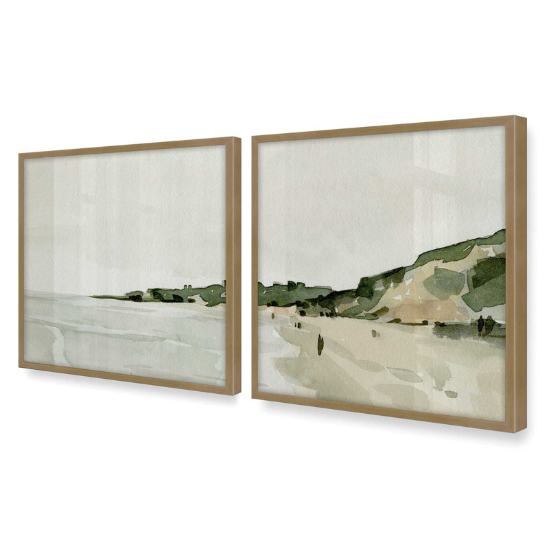 Ensemble de 2 impressions sur toile Soft Coastal Views, Cadre doré brossé, H 13,5 po x l 27 po