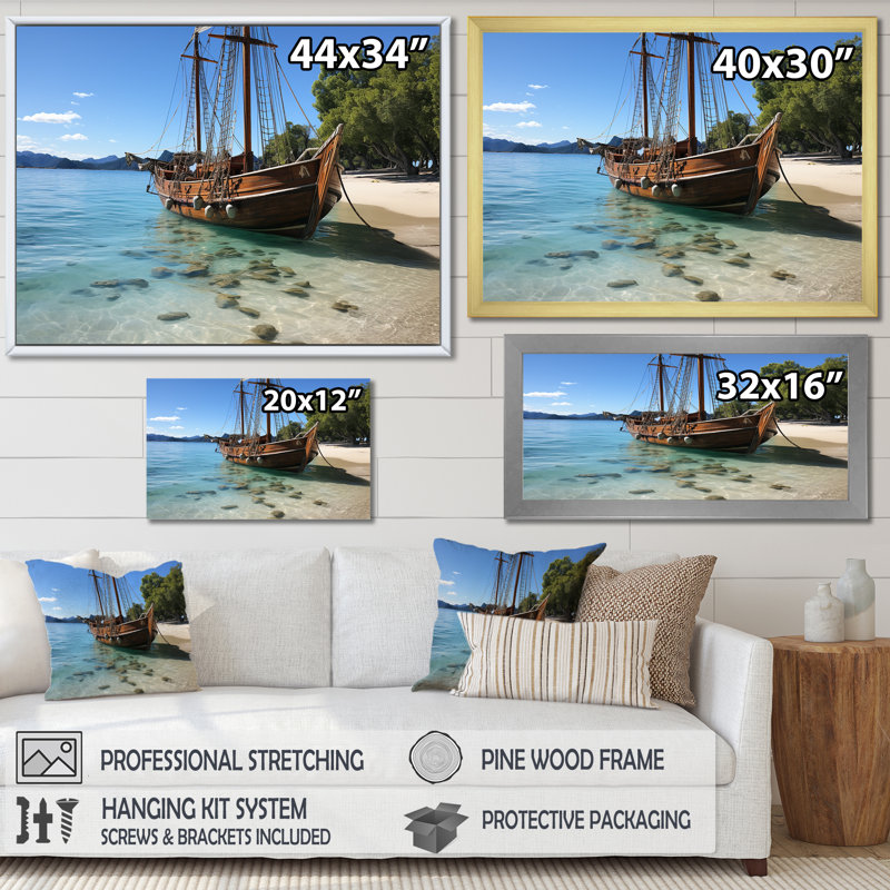Bateau à Krabis White Sands Paradise I - plage, art mural, Toile tendue, H 12 po x l 20 po x P 1 po