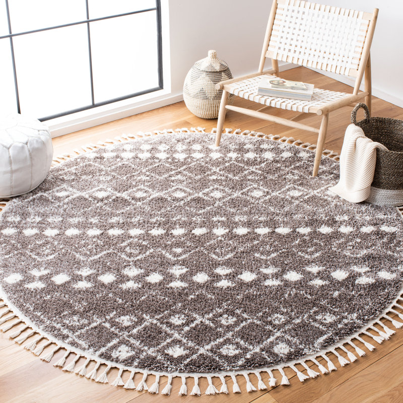 Berber Fringe Shag Performance Southwestern Rug, Round 6'7"
