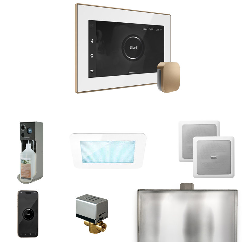 Ensemble de commande de douche à vapeur Xdream avec contrôle iSteamX et tête de vapeur, Bronze brossé
