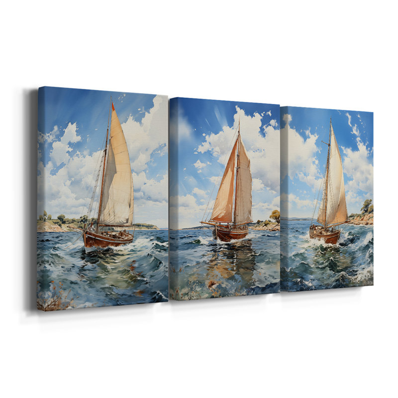 Série Sea and Shore Lxx - Ensemble de 3 toiles tendues avec châssis - Prêt à être accroché, H 60 po x l 40 po