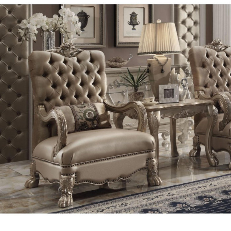 Caruthers 34" Wide Tufted Velvet Armchair, Bone/Gold Patina