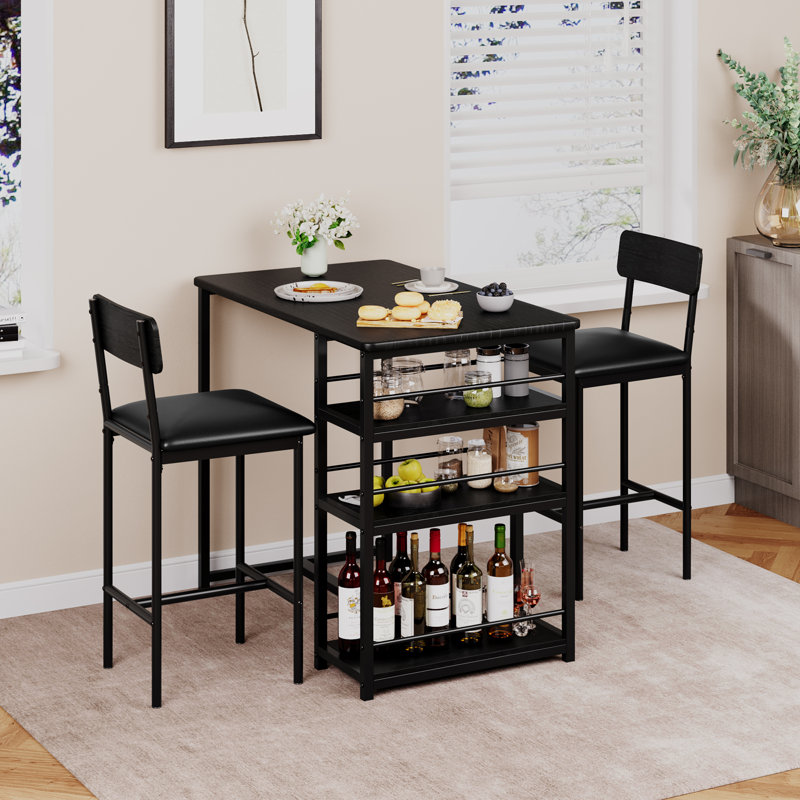Soteria 2 - Person Solid Wood Top Four Leg Dining Set, Black, Black