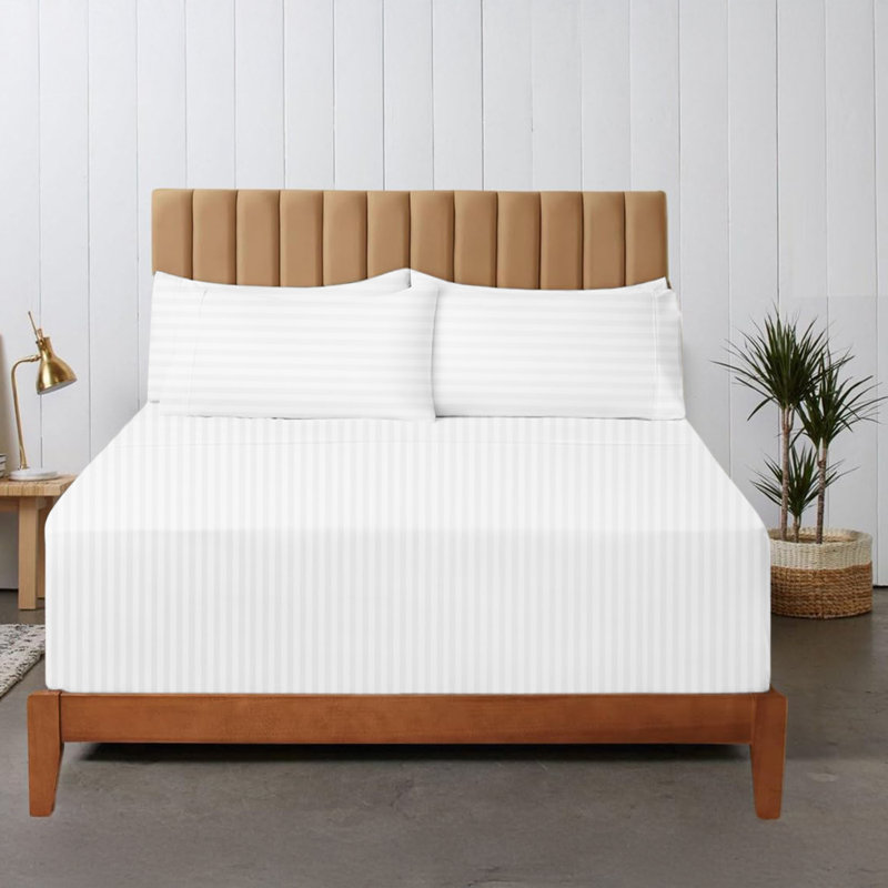 200 Thread Count Striped Microfiber Fitted Sheet, White, Single (3')