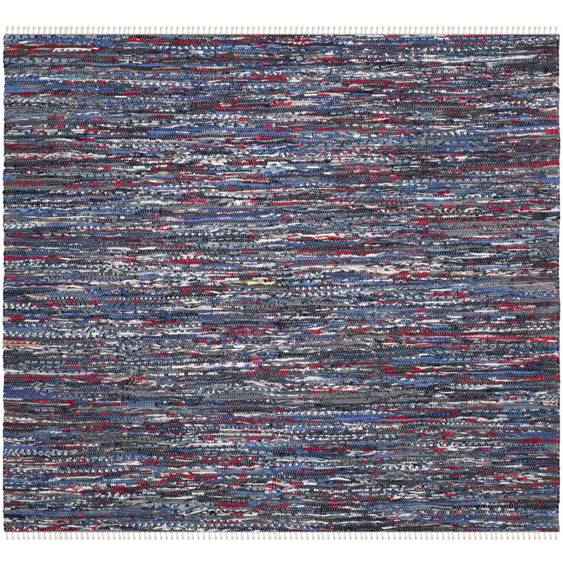 Rag Rug Hand Woven Cotton Striped Rug, Square 6'