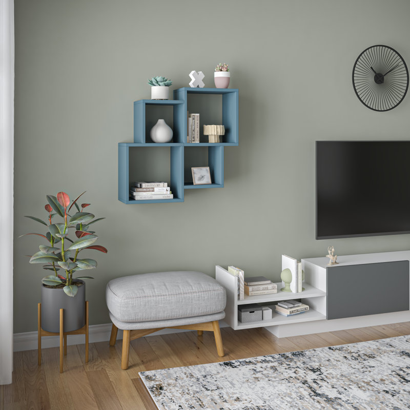 Cora 4 Piece Cube Shelf with Adjustable Shelves, Turquoise