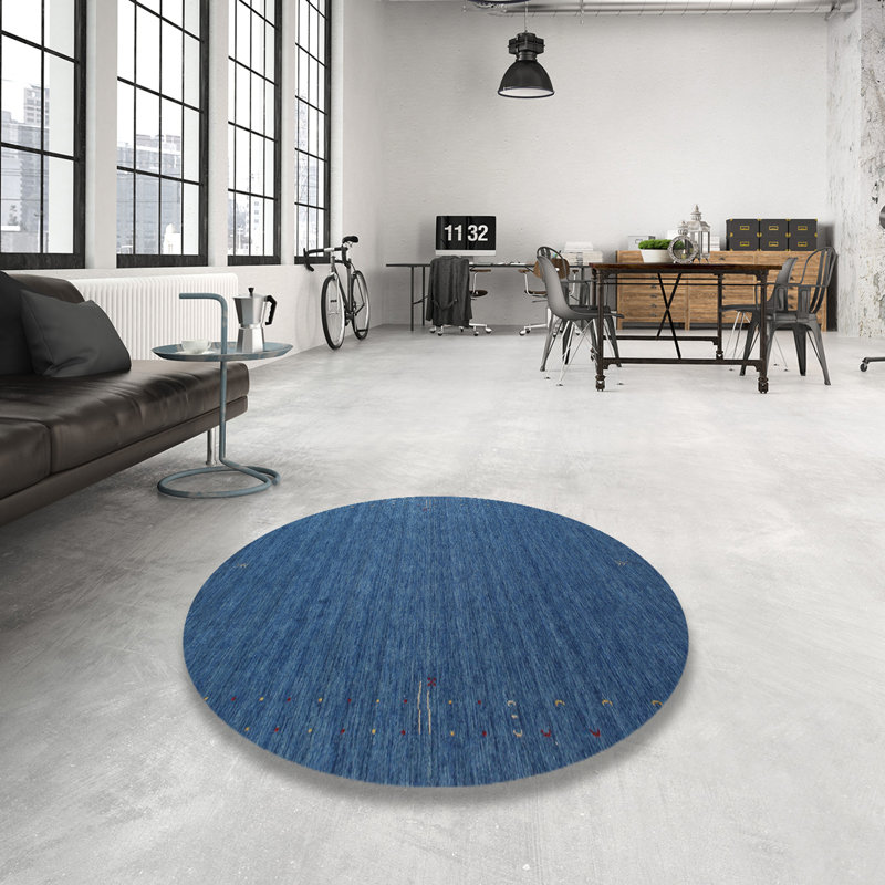 Tapis de surface bleu/crème contemporaine, Rond 5 pi