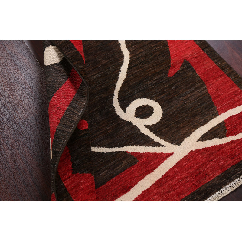 Tapis brun fait à la main à motif abstrait 4 x 6