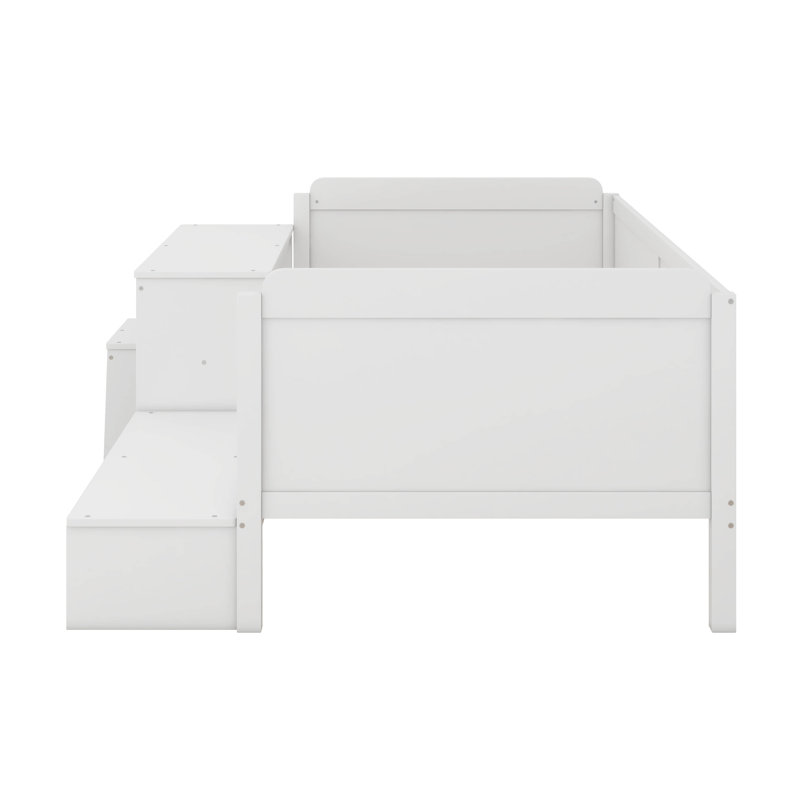 Twin Daybed With Storage Shelves And Study Desk, Matching Stool, White