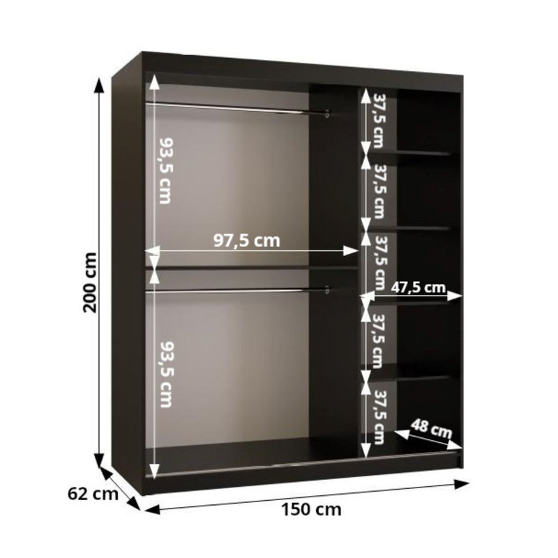 Alxavier 2 Door Manufactured Wood Wardrobe, 200cm H x 150cm W x 62cm D