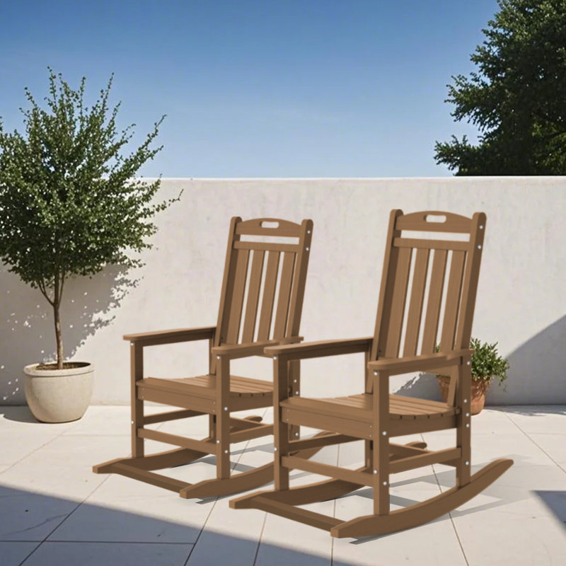 Ensemble de 2 chaises berçantes d'extérieur Hdpe, Brun