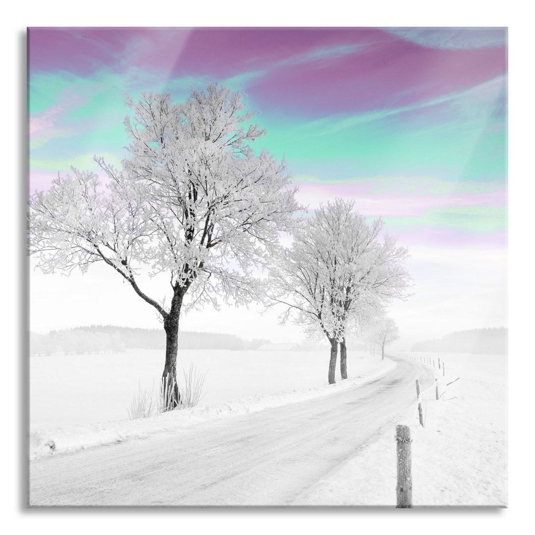 Glasbild Baum in Winterlandschaft