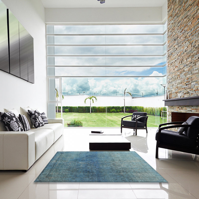 Tapis contemporain bleu ciel / vert mer, Carré de 6 pi
