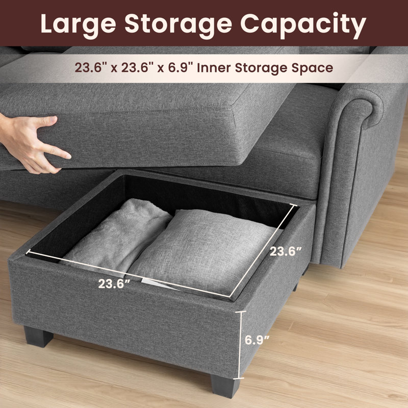 27" Wide 1-Seat Modular Sectional with Storage - Memory Foam & Pocket Spring