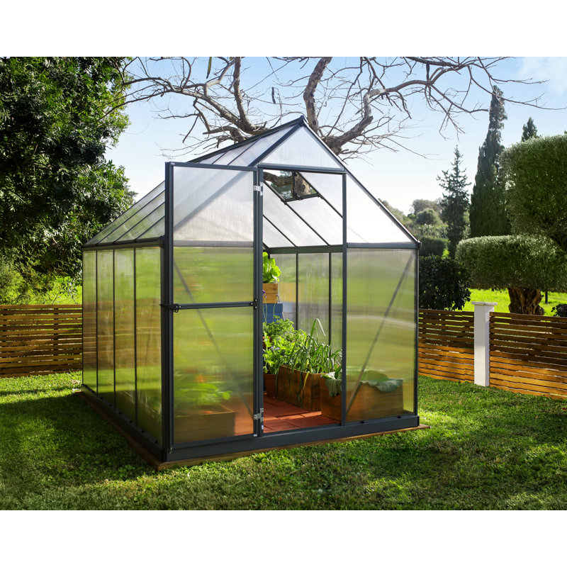 Palram - Canopia Mythos 6' W x 8' D Walk-In Hobby Twin Wall Polycarbonate Aluminum Frame Greenhouse Kit with Roof Vent - Gray