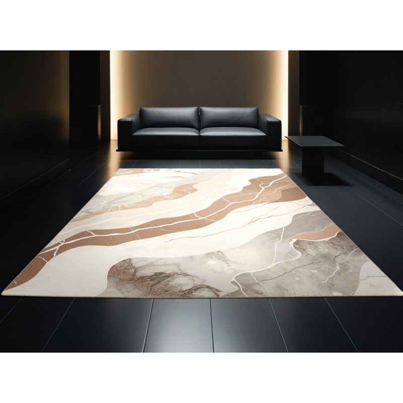 Machine Washable Bensonhurst Posh & Luxe Marble Rug in Beige – Beige Binding, 6x9