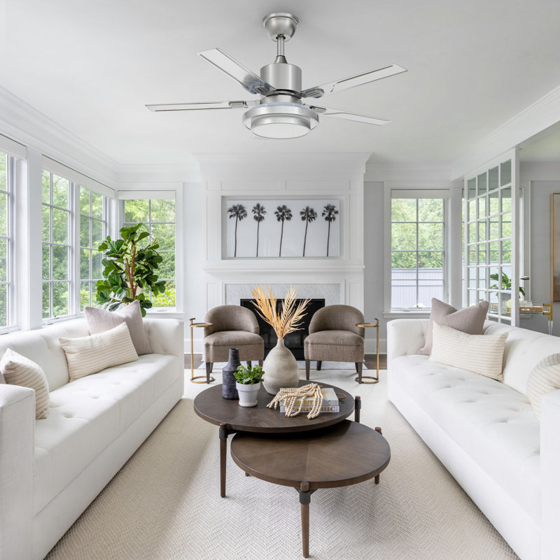 Modern Stainless Steel Silver Ceiling Fan, 48" Wide