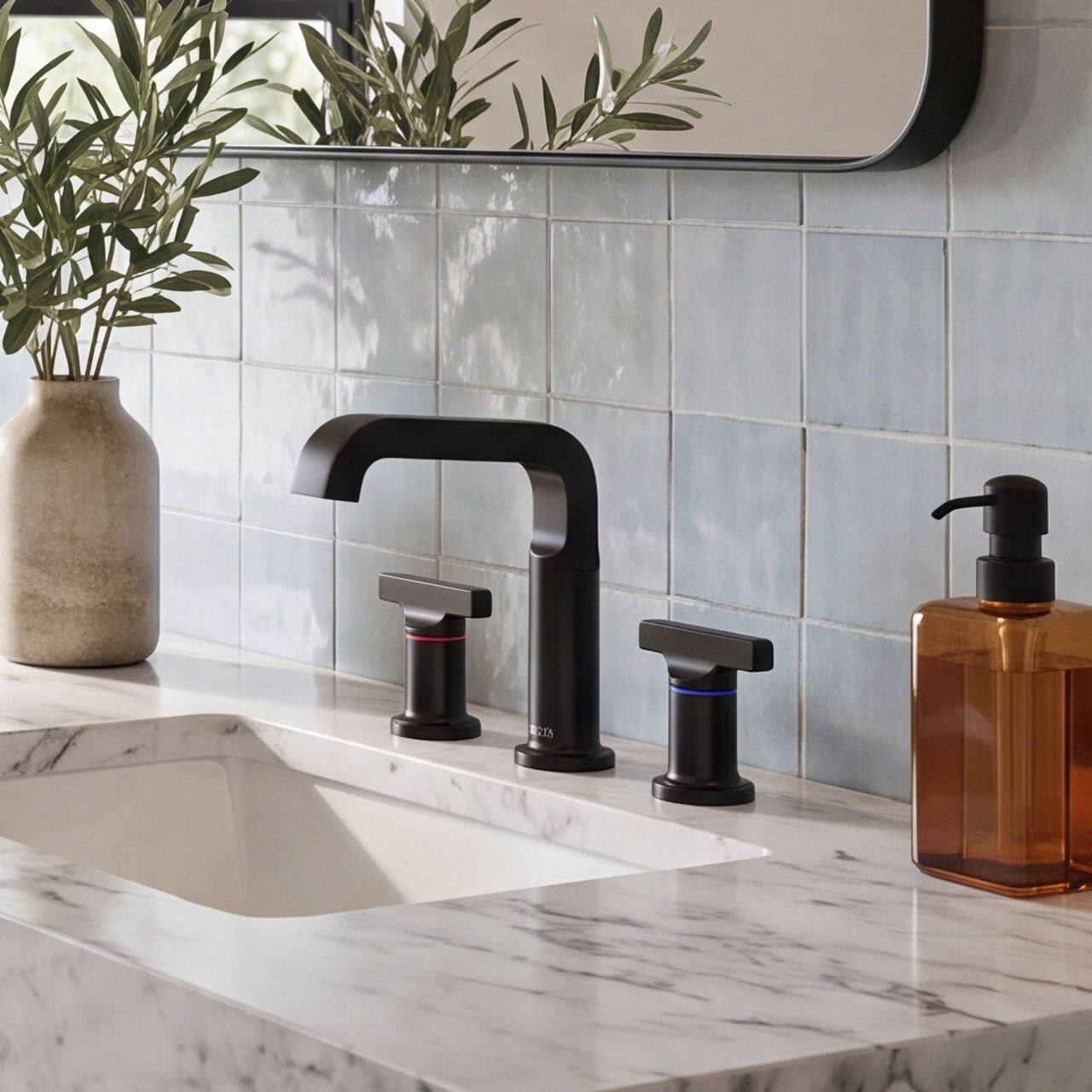Tetra Double-Handle Widespread Bathroom Faucet, Matte Black