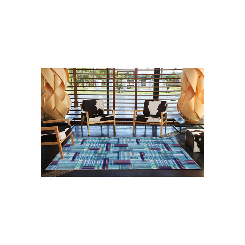 Tapis décoratif bleu à motif lavable à la machine, Sous-tapis rectangulaire 4 pi 7 po x 6 pi 7 po inc