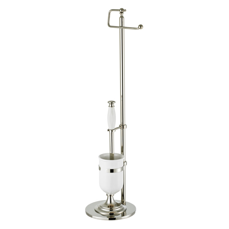 30.4" H Free Standing Toilet Brush Set, Polished Nickel