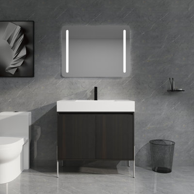 Meuble-lavabo autoportant 36 po avec lavabo en résine et armoires à fermeture douce