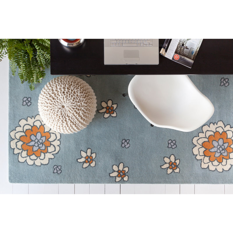 Ailey Authentic Hand-Tufted Handmade Blue, Cream, Orange & Navy Modern Floral Wool Area Rug, 5' x 7'6"