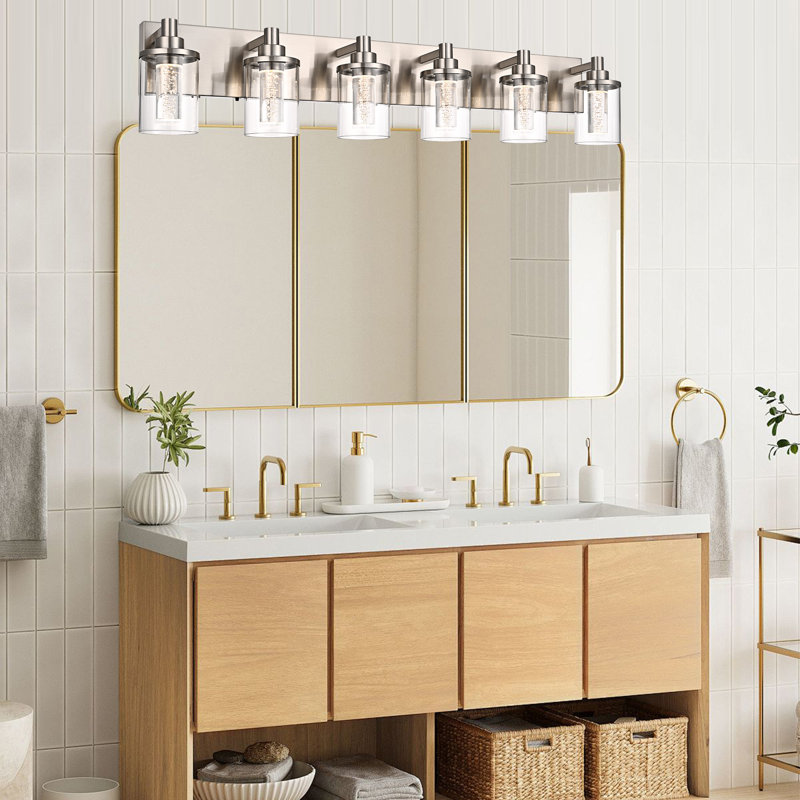 Vanity Light (6-Light), (3000K/3500K/4500K/5000K/6000K, Dimmable), Eye Protection LED Bathroom Light Fixture, Modern Wall Light Over Mirror With Clear Glass Shade