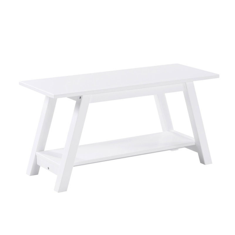 Elyz Solid Wood Bench With Shelf, 36.10-Inch Long, White