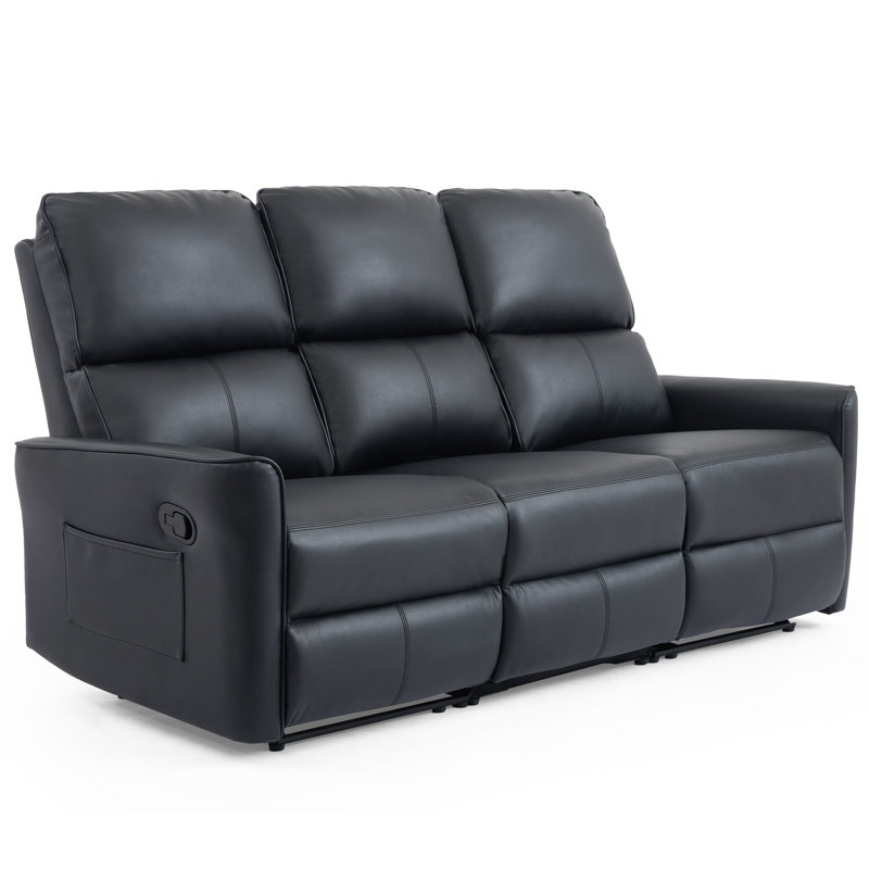 Aburio 3 Seater Faux Leather Reclining Sofa, Black