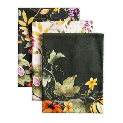 Maison d'Hermine Pumpkin Garden - Dark Green 100% Cotton Kitchen Towel Set 3 - 20" x 27.5"