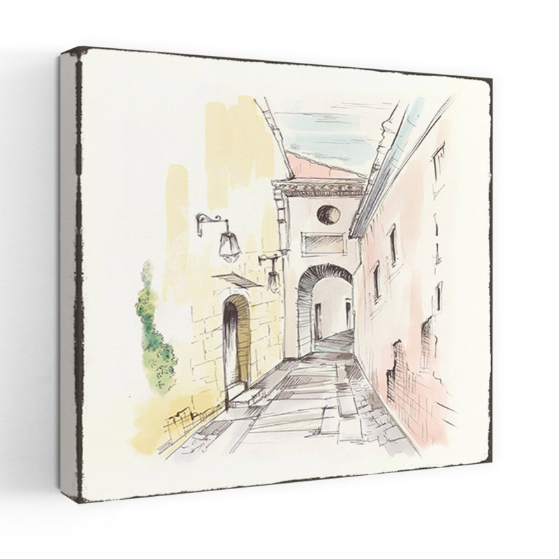 «Quiet Alleyway with Lanterns I Abstract Contemporary Landscape Nature», art mural, H 36 po x l 36 po