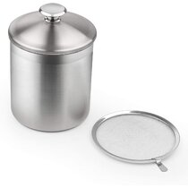 Tebery Large Bacon Grease Container with Strainer and Lids, 46oz Enamel  Grease Strainer Keeper Oil Can with Silicone Spatula for Bacon Fat  Dripping